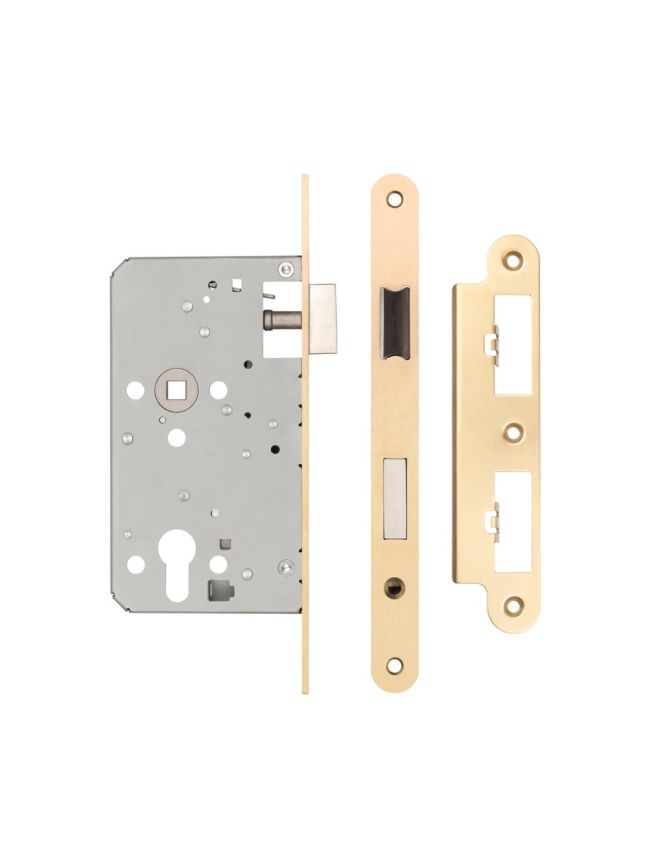72mm Satin Brass Din Euro Escape lock Radiused 60mm Backset - By Frelan Hardware - JL-DE60RSB