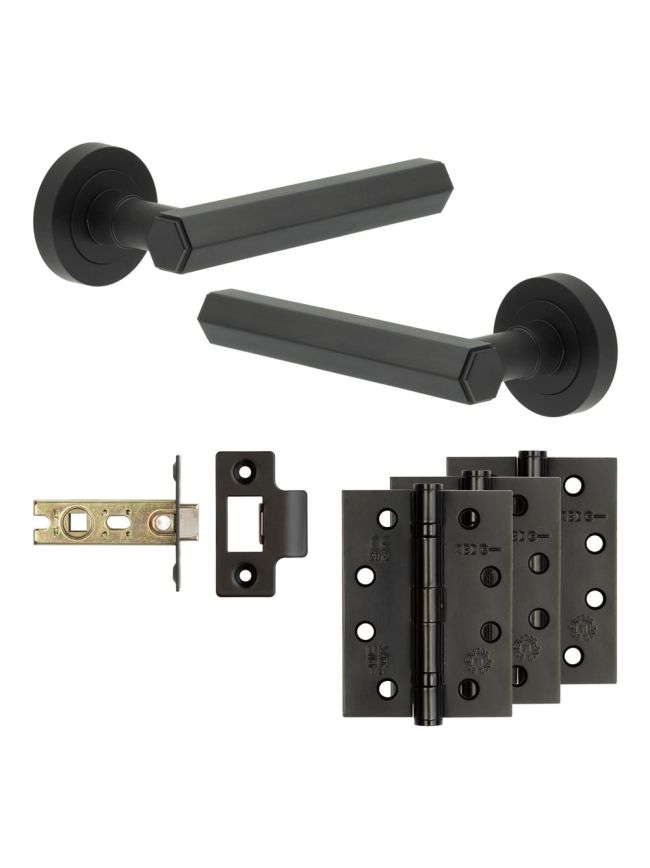 Complete Hex Door Handle Pack - Internal Doors - Black - By Frelan Hardware - JE-C2A-MB