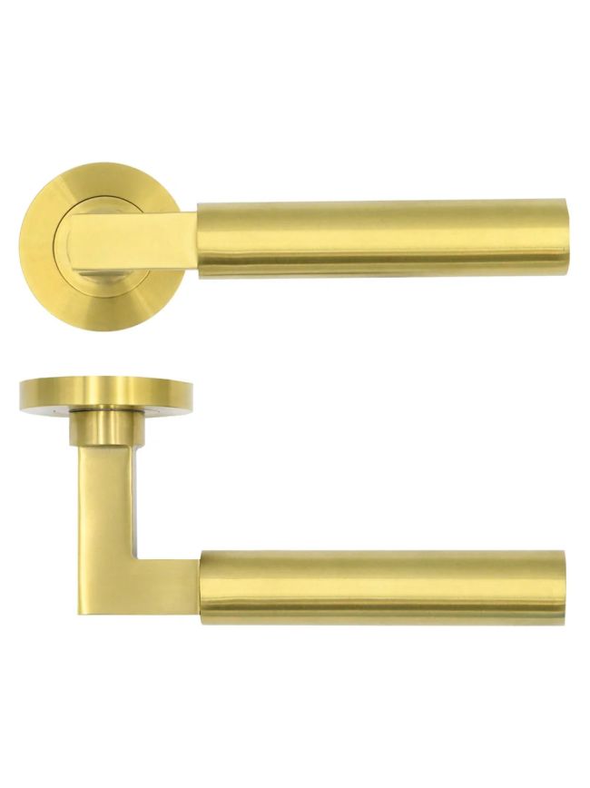 Zoo Hardware Garda Lever on Round Rose - PVD Satin Brass