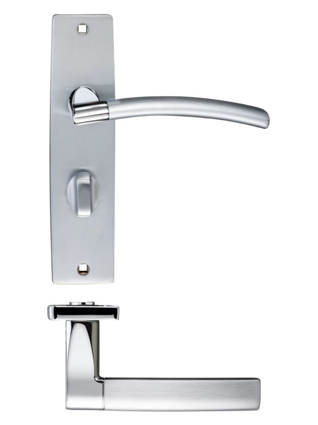 Zoo Hardware Amalfi lever on bathroom backplate - Satin Chrome / Polished Chrome