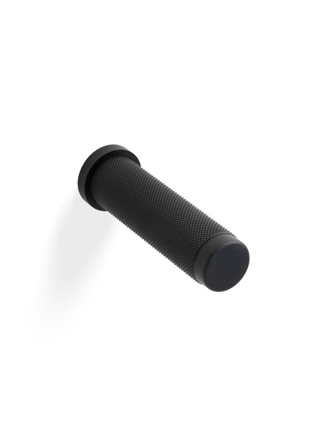 Valli 76 x 20mm - Wall Mounted Knurled Doorstop on Rose - Concealed Fix - Matt Black PVD