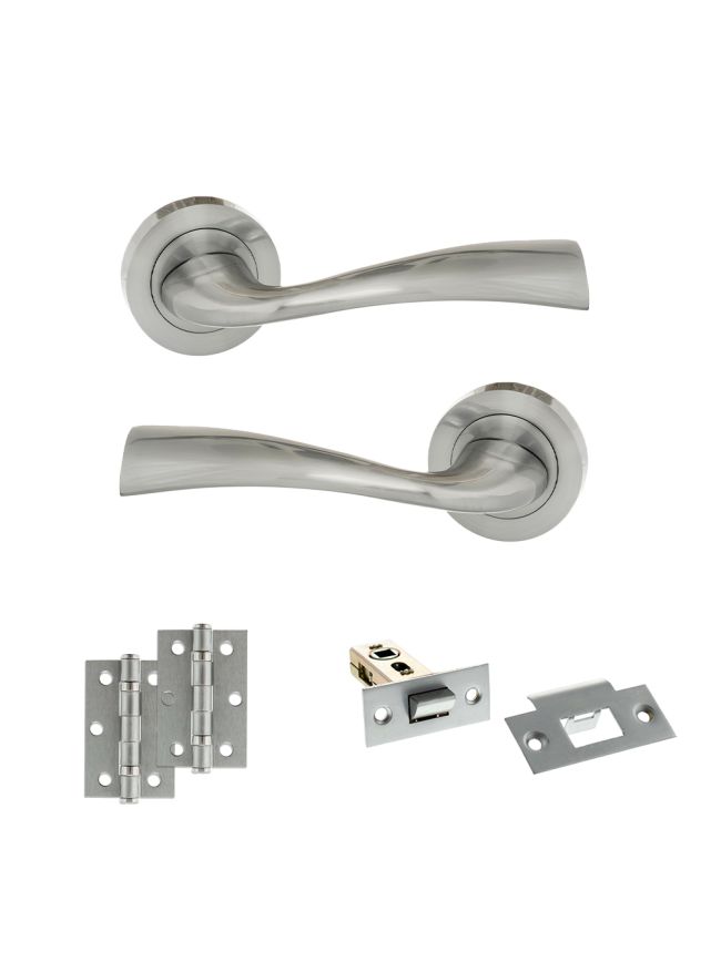 Eco Wave Door Handle Pack (Latch Set - 2.5" Latch, 3" Hinges x2) - Polished Chrome