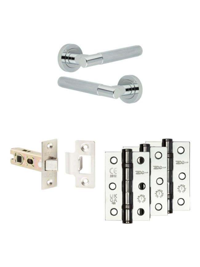 Complete Bari Door Handle Pack - Internal Doors - Polished Chrome - 64mm / 3-inch Hinges - JE-D1B-PC