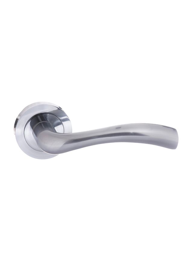 STATUS Texas Lever Door Handle on Round Rose - Satin Chrome (Pair)