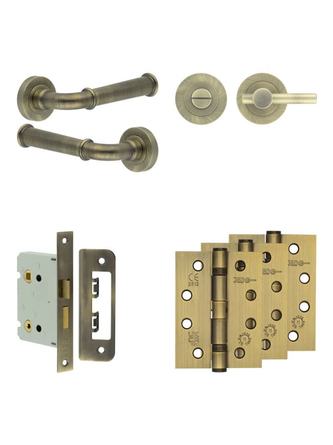 Complete Classic Door Handle Pack - Bathroom - Antique Brass - By Frelan Hardware - JE-A6A2-AB