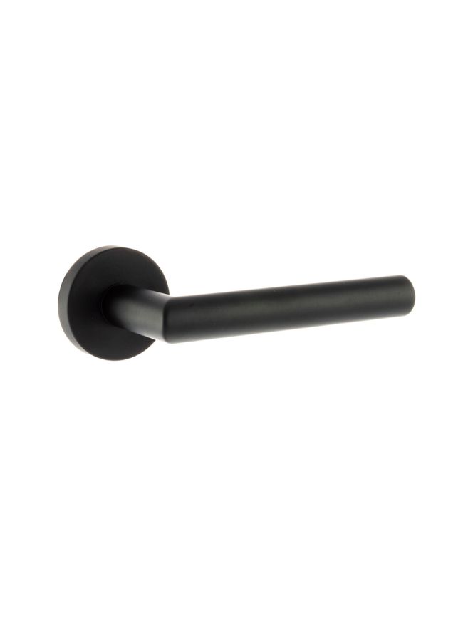Forme Elle Lever Door Handle on Minimal Round Rose - Matt Black (Pair)