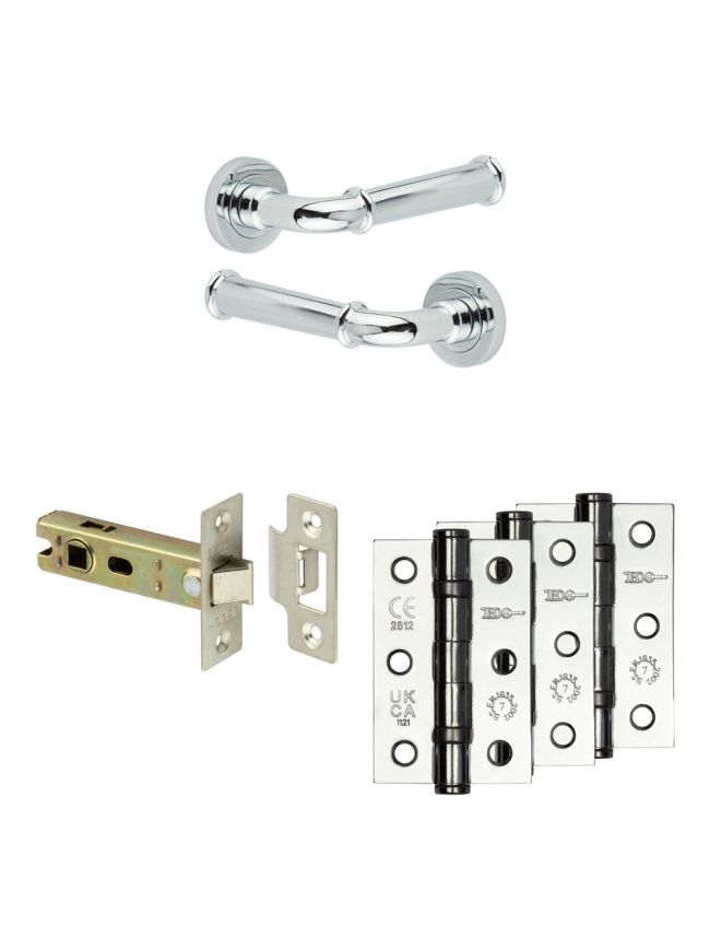 Complete Classic Door Handle Pack - Internal Doors - Polished Chrome - 76mm / 3-inch Hinges - JE-A3B-PC