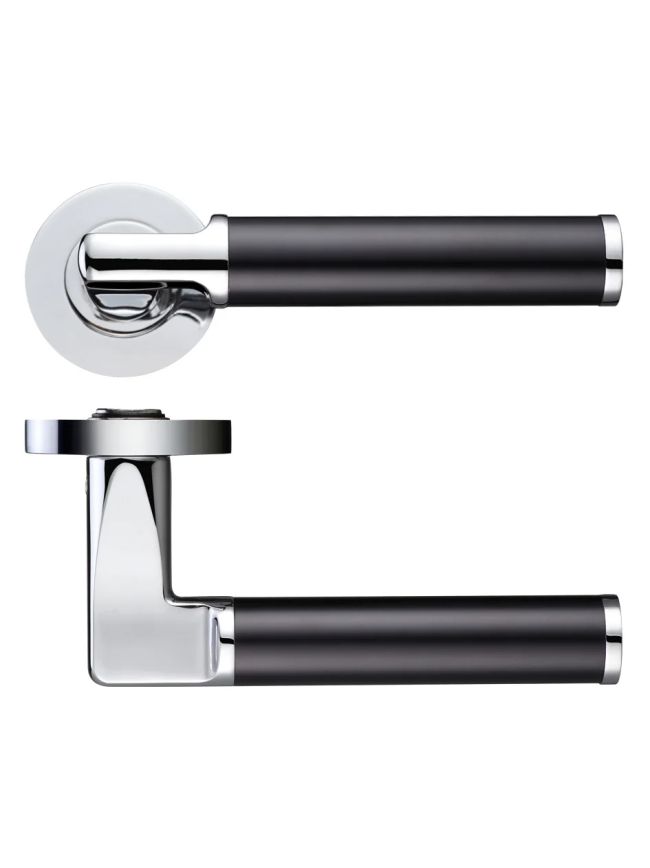Zoo Hardware Milan lever on round rose - Polished Chrome / Matt Black