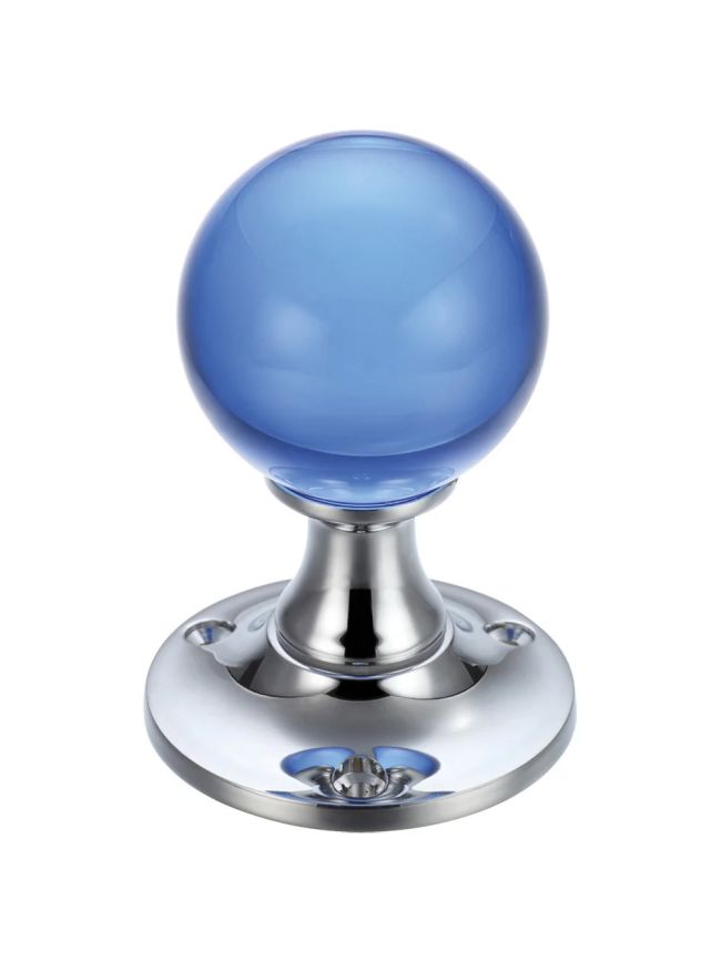 Zoo Hardware Glass Ball Mortice Knob - Plain 50mm - Polished Chrome / Blue Glass
