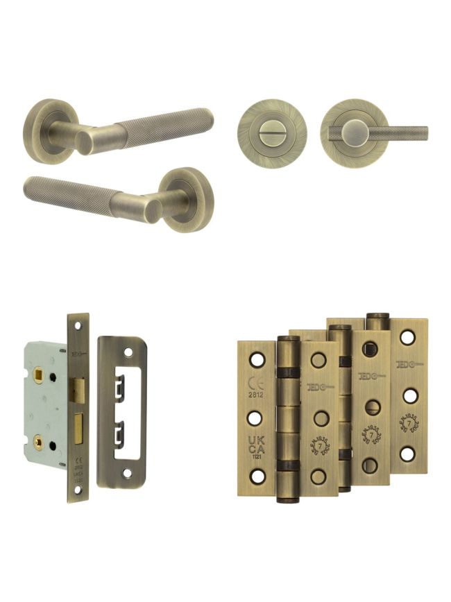Complete Bari Door Handle Pack - Bathroom - Antique Brass - By Frelan Hardware - JE-D5B1-AB