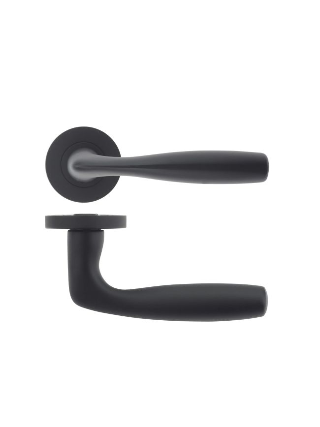 Zoo Hardware Corvus lever on round rose - Oscuro Matt Black
