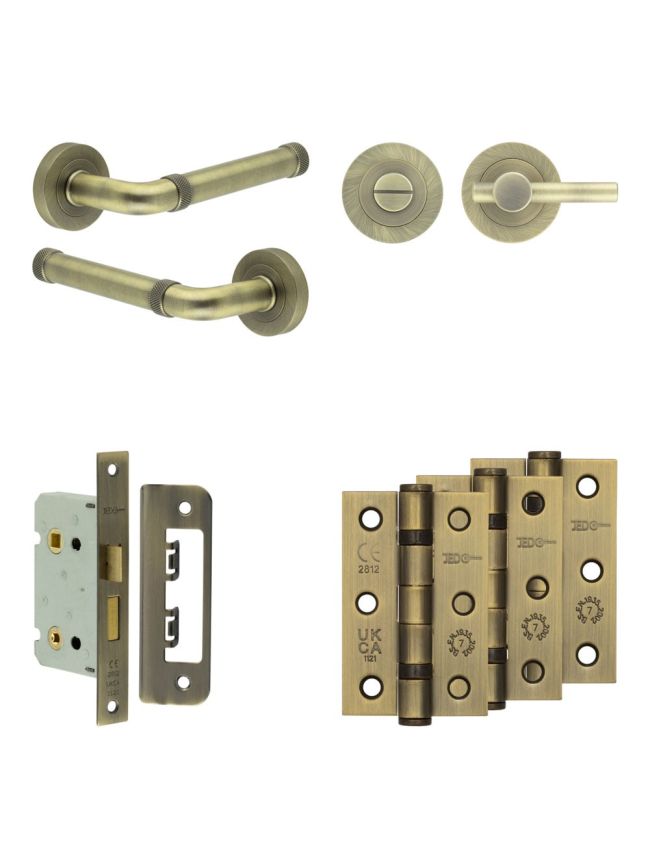 Complete Midtown Door Handle Pack - Bathroom - Antique Brass - By Frelan Hardware - JE-G5B2-AB