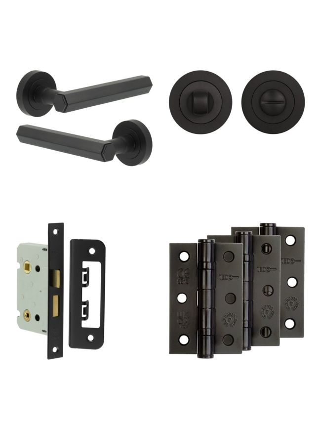 Complete Hex Door Handle Pack - Bathroom - Black - By Frelan Hardware - JE-C5B3-MB