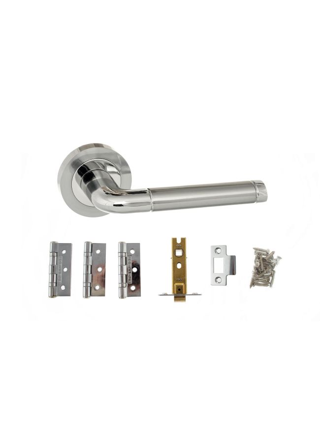 Atlantic Ocean Door Pack Bundle (2.5" Latch, 3"x2" Hingesx3) - Satin Chrome/Polished Chrome