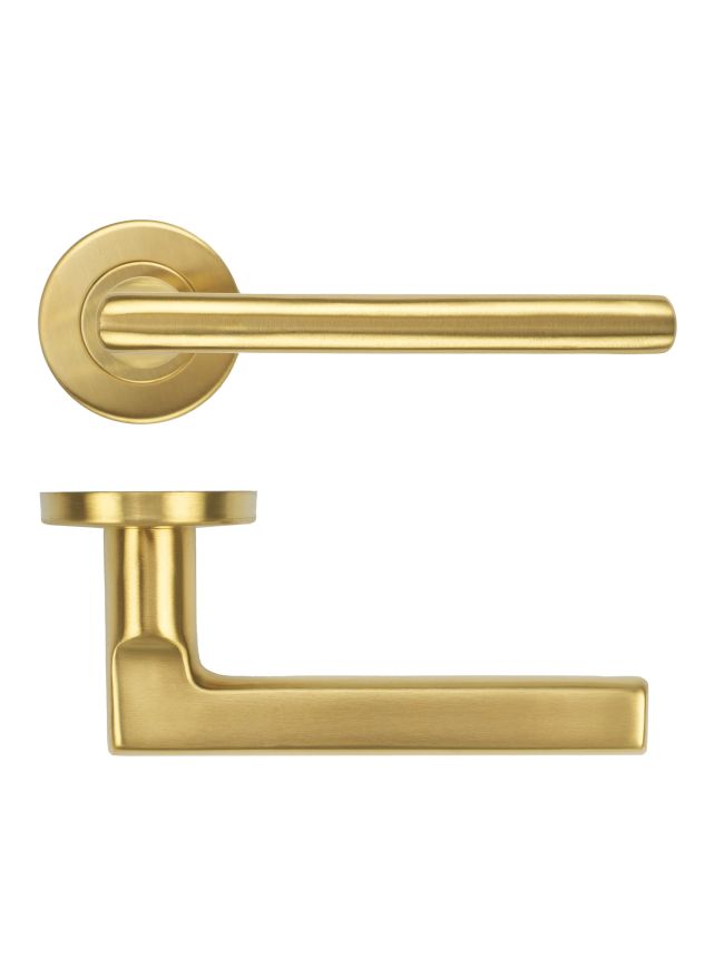 Zoo Hardware Modern Lever on Round Rose 52mm x 8mm Push-on Rose - BS EN 1906 Grade 3 - Grade 201 - PVD Satin Brass