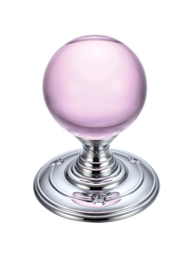 Zoo Hardware Glass Ball Mortice Knob - 55mm - Polished Chrome / Pink Glass