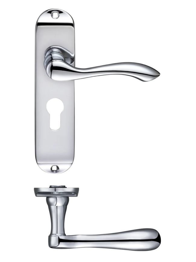 Zoo Hardware Arundel Lever Euro Lock (47.5mm c/c) Furniture - Short Plate 175 x 42mm - Chrome