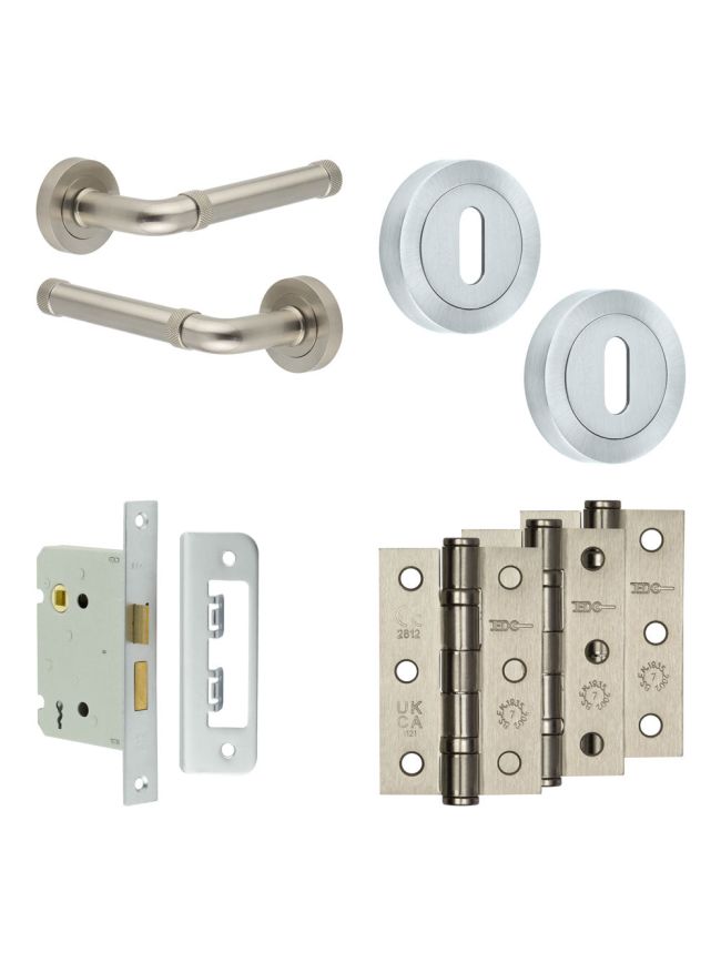 Complete Midtown Door Handle Pack - Sashlock - Satin Nickel - 76mm / 3-inch Hinges - JE-G8B8-SN