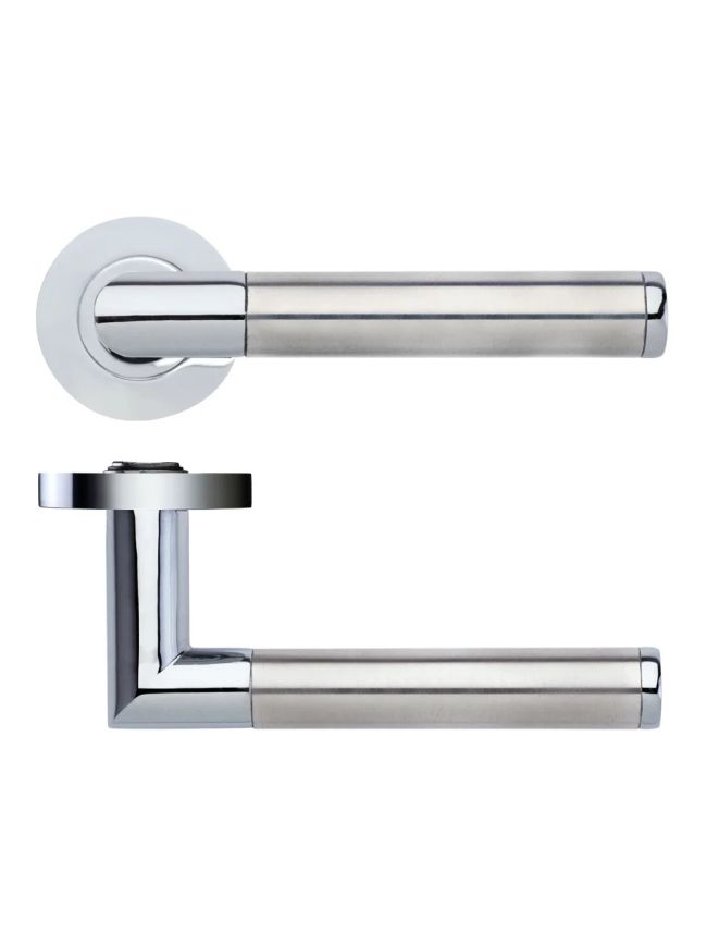 Zoo Hardware Luna lever on round rose - Polished Chrome / Satin Stainless