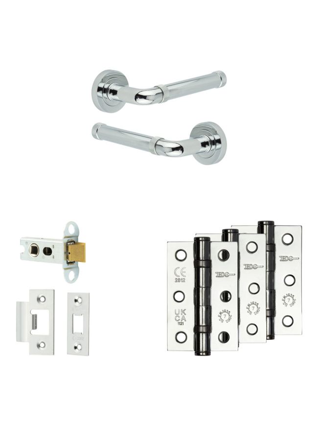 Complete Midtown Door Handle Pack - Heavy Duty Latch - Polished Chrome - 64mm / 3-inch Hinges - JE-G20B-PC