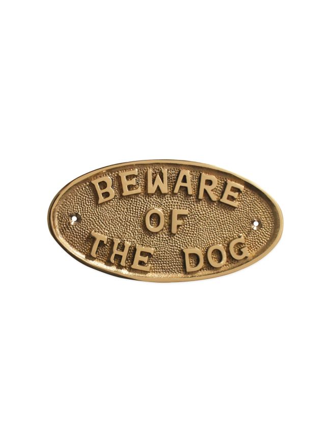 Beware Of The Dog Door Plate Polished Brass