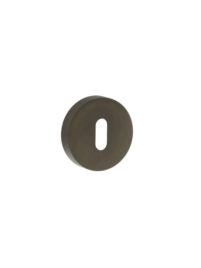 Forme Key Escutcheons on Minimal Round Rose - Urban Dark Bronze (Pair)