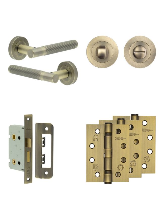 Complete Venice Door Handle Pack - Bathroom - Antique Brass - By Frelan Hardware - JE-F5A3-AB