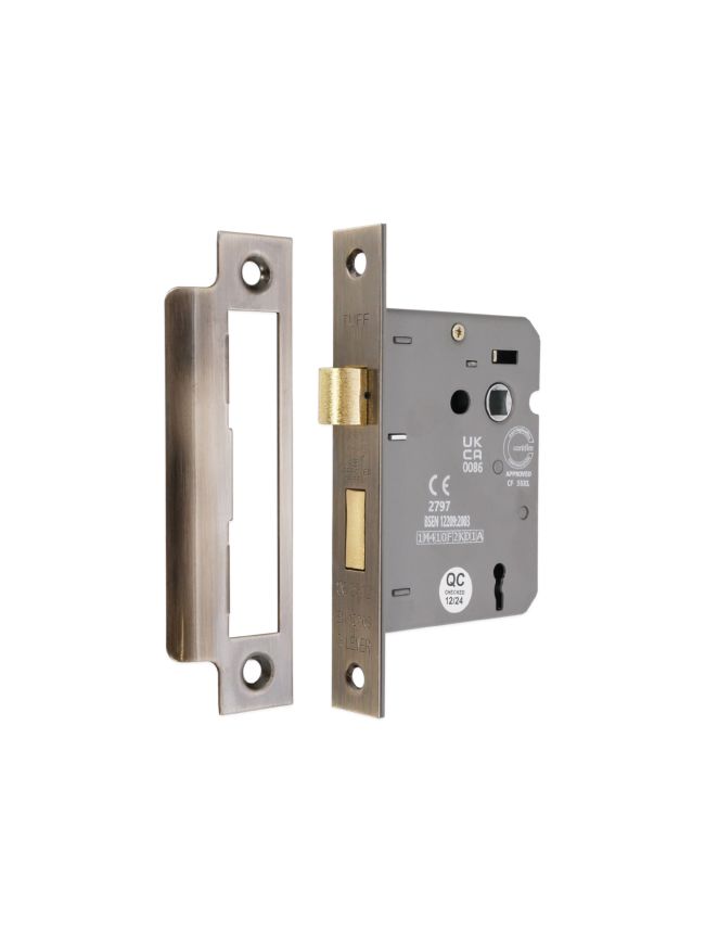 3" CE 3 Lever Mortice Sash Lock FD60 - Aged Brass