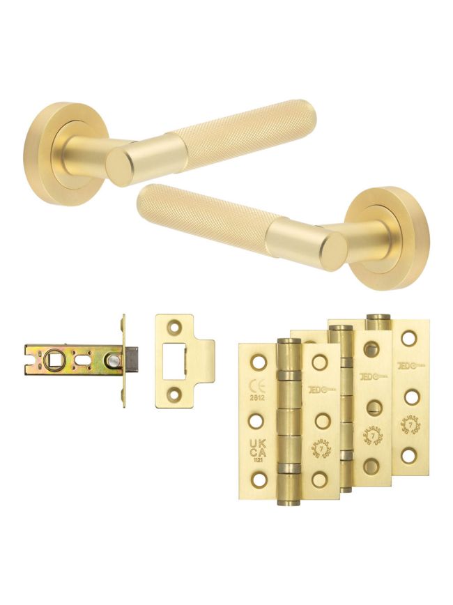 Complete Bari Door Handle Pack - Internal Doors - Satin Brass - 64mm / 3-inch Hinges - JE-D1B-SB