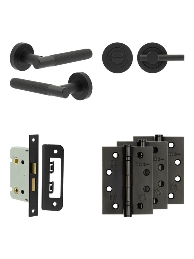 Complete Venice Door Handle Pack - Bathroom - Black - By Frelan Hardware - JE-F5A2-MB