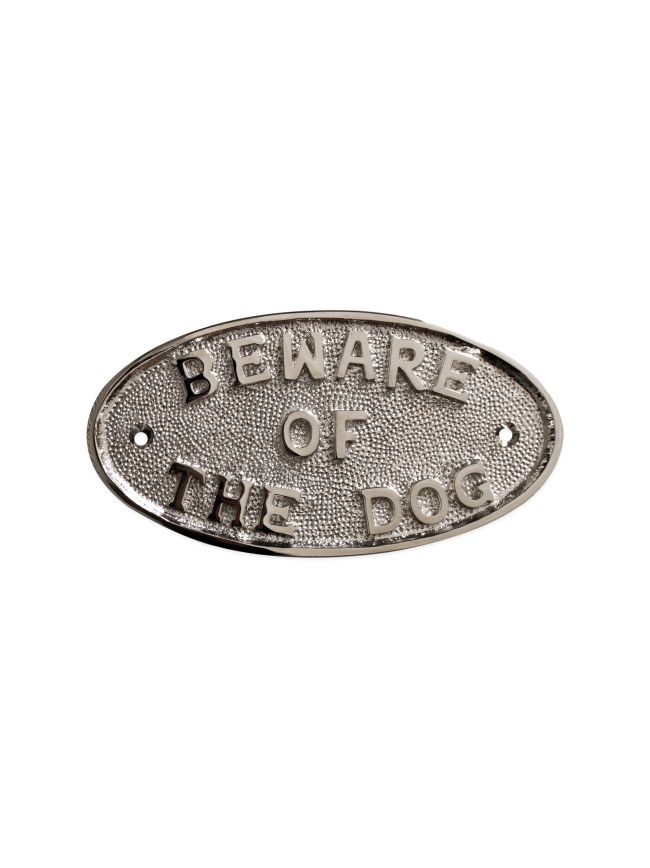 Beware Of The Dog Door Plate Polished Nickel