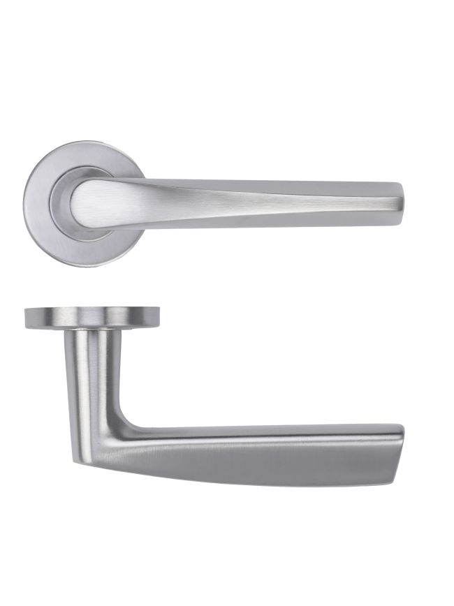 Zoo Hardware Designer Lever on Round Rose 52mm x 8mm Push-on Rose - BS EN 1906 Grade 3 - Grade 201 - Satin Stainless