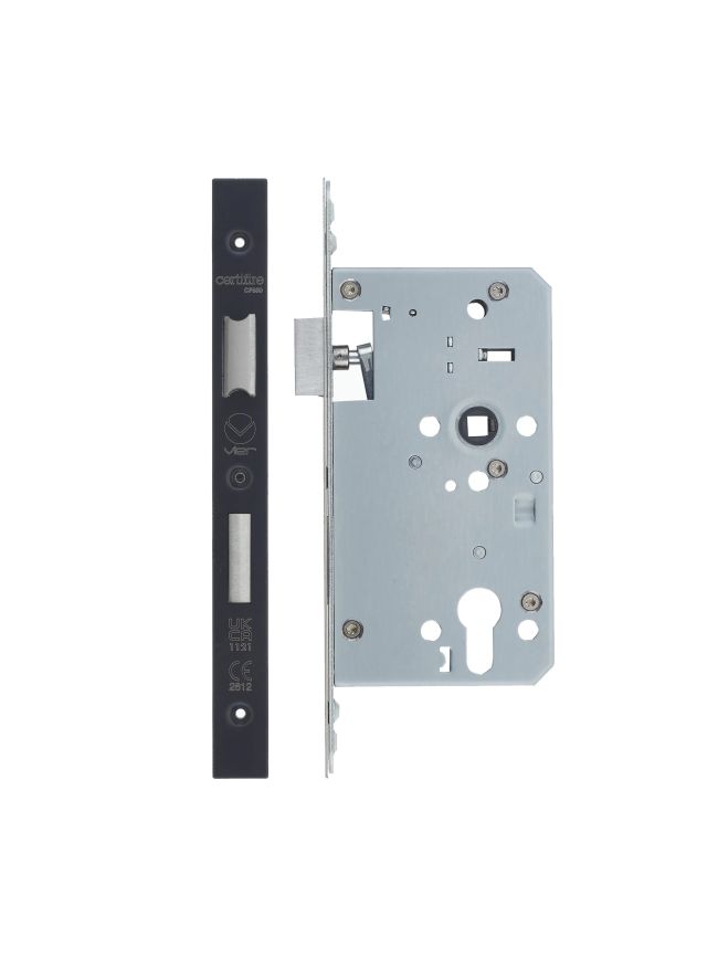 Zoo Hardware Din Euro Sashlock- Backset 60mm - 2 Pc Forend - Square - PCB - Single Throw - Black