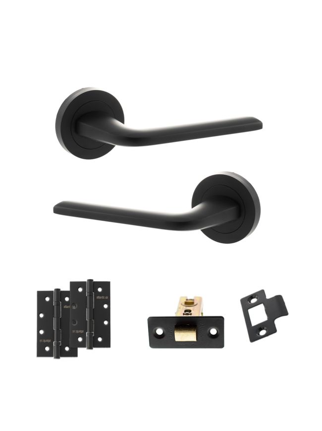 Eco Surf Door Handle Pack (Latch Set - 2.5" CE Latch, 4" Slim Knuckle Hinges x2) - Matt Black