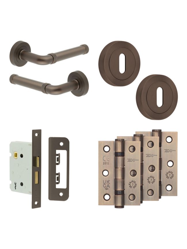 Complete Midtown Door Handle Pack - Sashlock - Dark Bronze - 76mm / 3-inch Hinges - JE-G8B8-DB