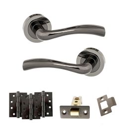 STATUS Texas Door Handle Pack (Latch Set - 3" CE Latch, 4" Fire Rated Hinges x3) - Black Nickel