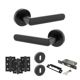 STATUS Carolina Door Handle Pack (3 Lever Lock Set - 2.5" CE Sashlock, 3" Fire Rated Hinges x3) - Matt Black