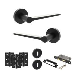 Senza Pari Laviano Door Handle Pack (3 Lever Lock Set - 3" CE Sashlock, 3" Fire Rated Hinges x3) - Matt Black