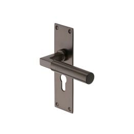 Heritage Brass Door Handle for Euro Profile Plate Bauhaus Design Matt Bronze finish