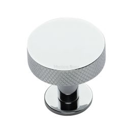 Heritage Brass Cabinet Knob Knurled Disc Design with Rose 32mm Polished Chrome finish