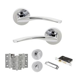 STATUS Arizona Door Handle Pack (Bathroom Set - 2.5" CE Bathroom Lock, 3" Fire Rated Hinges x3) - Polished Chrome
