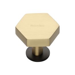 Heritage Brass Cabinet Knob Hexagon Design with Rose 32mm Matt Bronze/Satin Brass finish