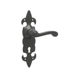Fleur De Lys Suite Door Handle on lockplate Black - By Frelan Hardware - JAB83