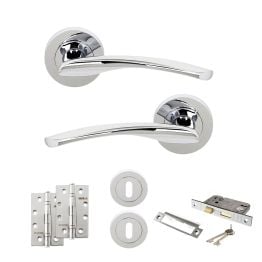STATUS Arizona Door Handle Pack (3 Lever Lock Set - 3" CE Sashlock, 4" Slim Knuckle Hinges x2) - Polished Chrome