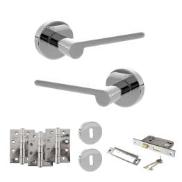 Senza Pari Darrio Door Handle Pack (3 Lever Lock Set - 2.5" CE Sashlock, 4" Fire Rated Hinges x3) - Polished Chrome