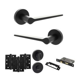Senza Pari Laviano Door Handle Pack (Bathroom Set - 3" CE Bathroom Lock, 4" Fire Rated Hinges x3) - Matt Black