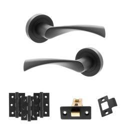 STATUS Colorado Door Handle Pack (Latch Set - 2.5" CE Latch, 3" Fire Rated Hinges x3) - Matt Black