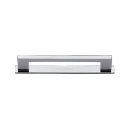 Heritage Brass Cabinet Pull Metro Design with Plate 96mm CTC Polished Chrome Finish