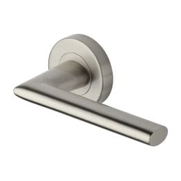 Heritage Brass Door Handle Lever Latch on Round Rose Admiralty Design Satin Nickel finish
