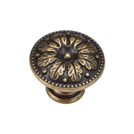 Floral Round Knob 030mm Distressed Brass finish